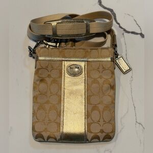 Coach Beige and Metallic Gold Crossbody Bag